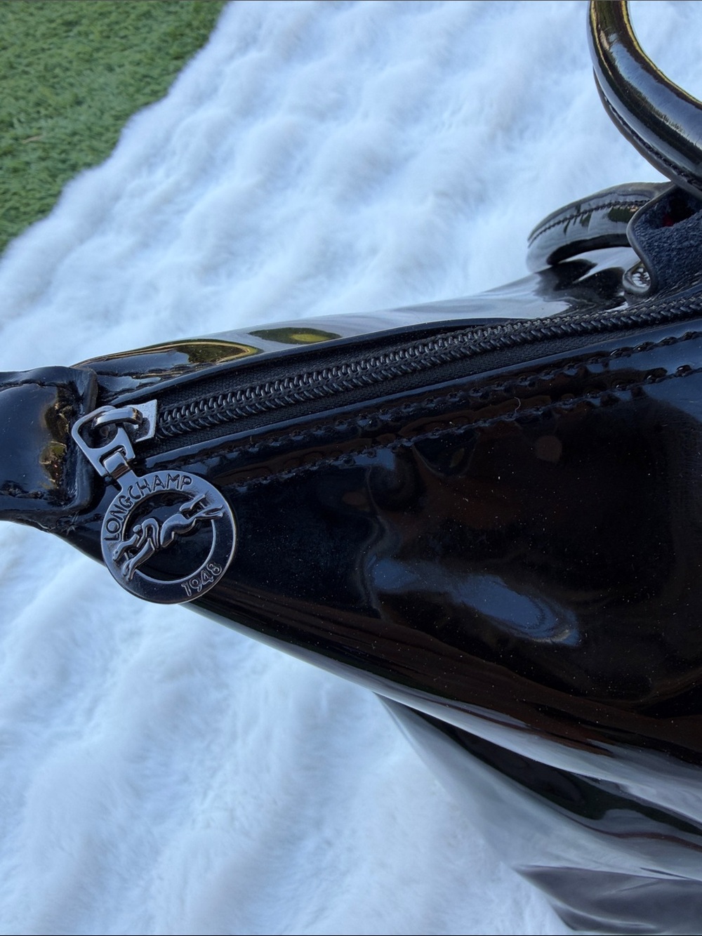 Longchamp Le Pliage Black Patent Leather Large Tote Shoulder Bag - Picture 4 of 16